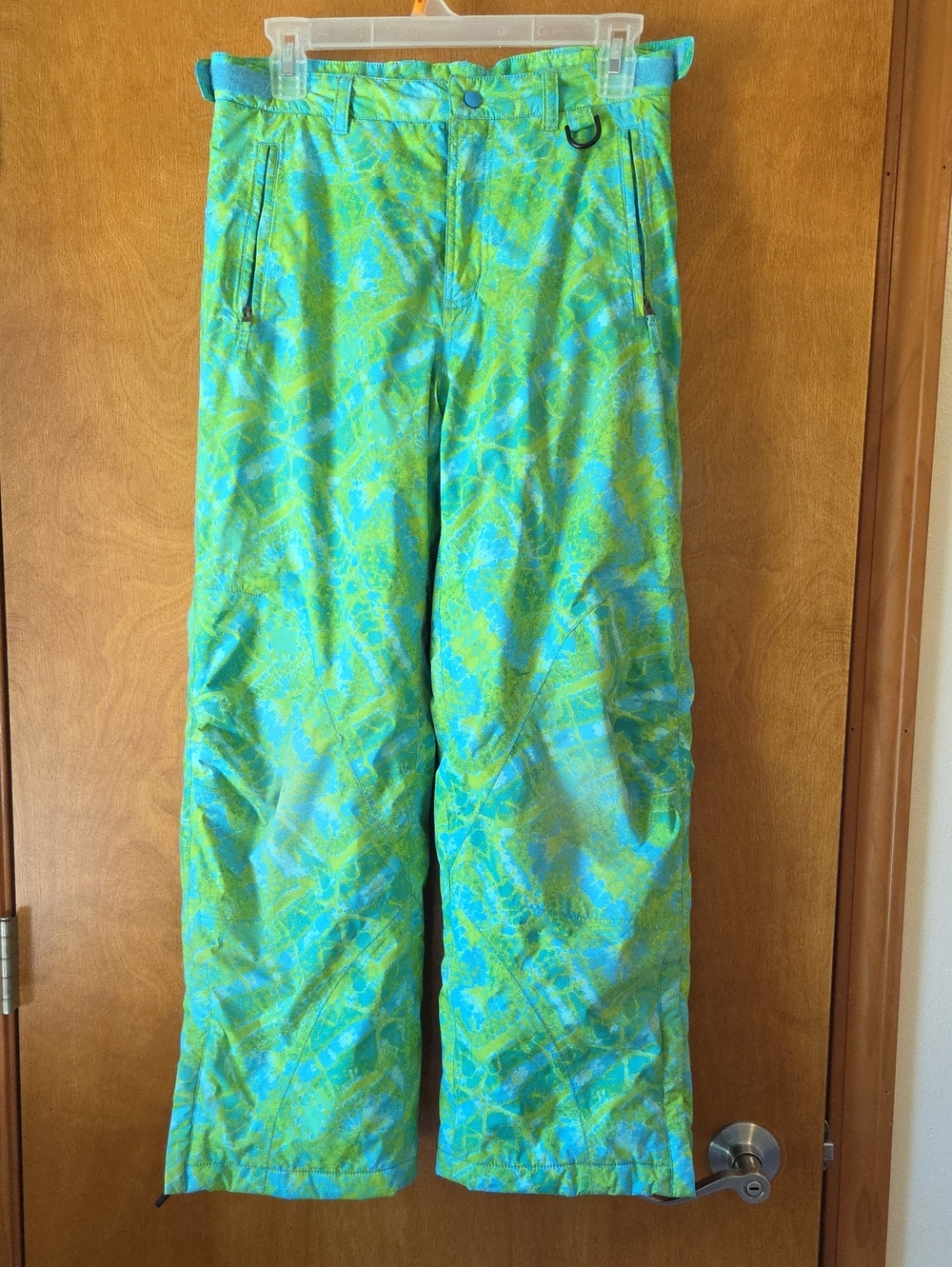 L.L. Bean Kids Bright Teal and Lime Patterned Snow Pants